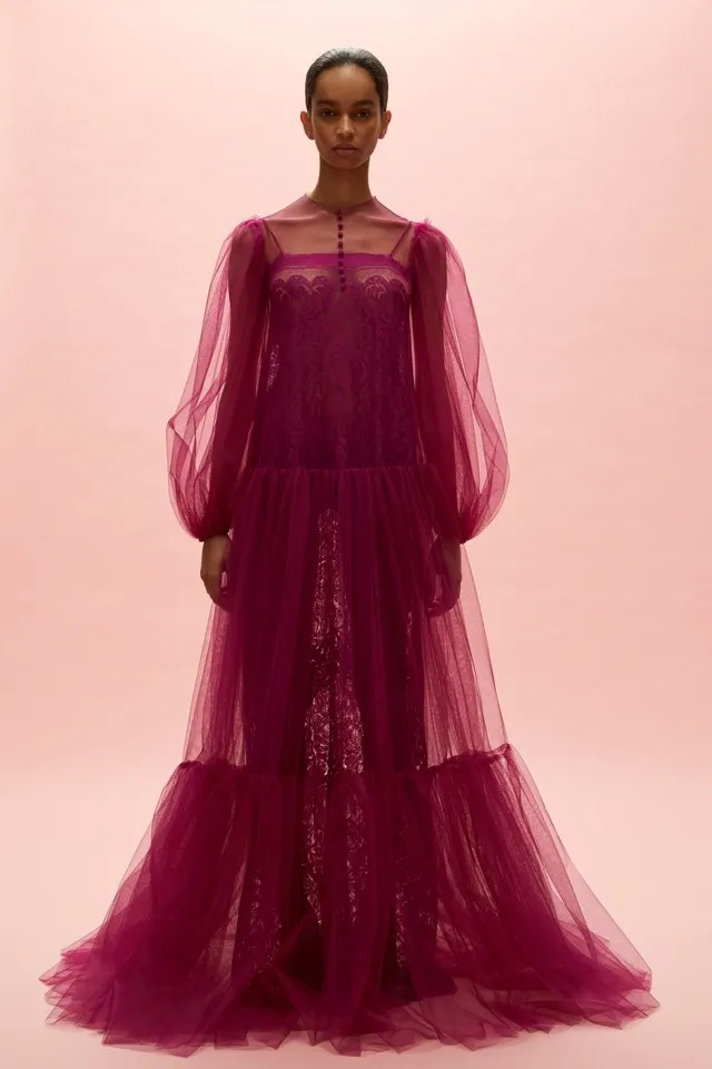 Fashion Modest See Thru Tulle Women Maxi Gowns With Lace Lining Puff Sleeves A-line Long Bridal Robe Women Maxi Dresses