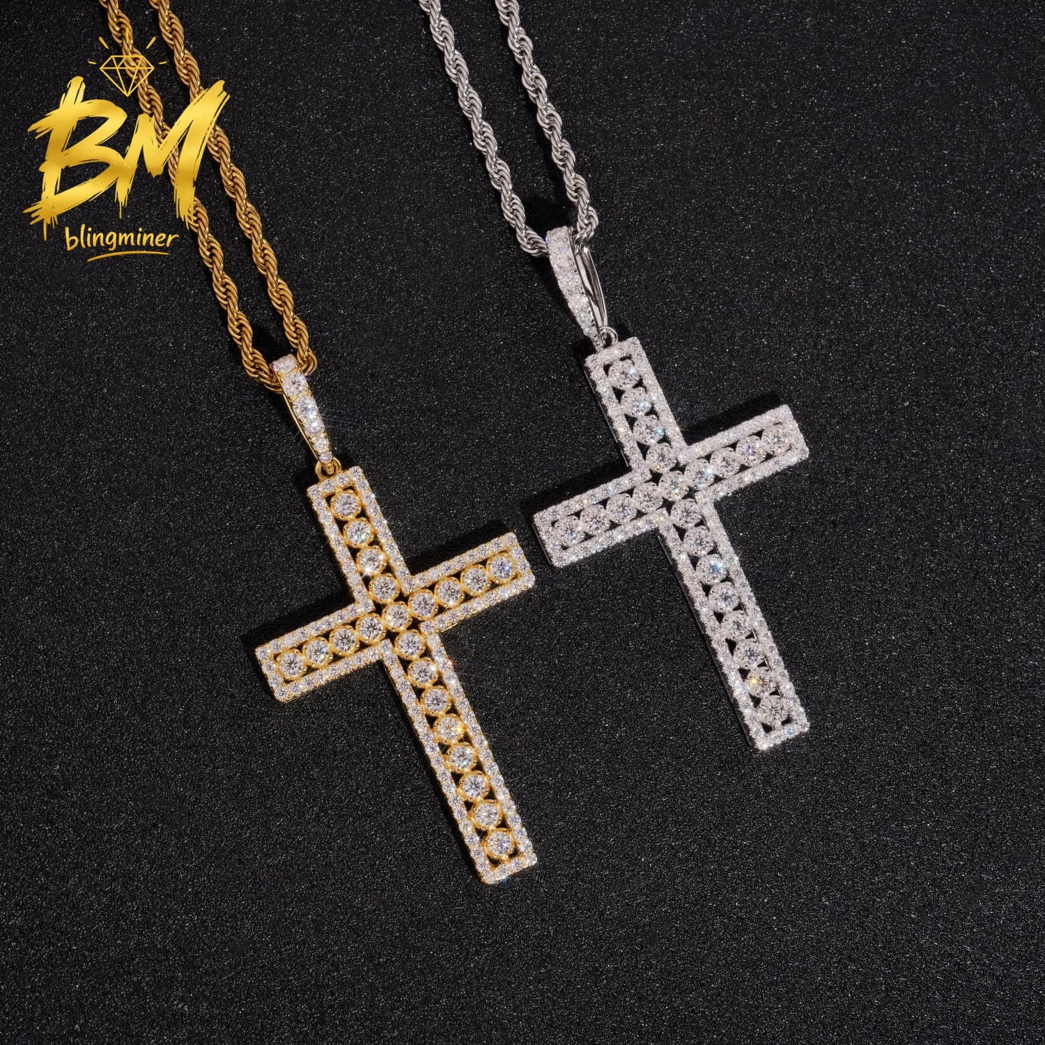 Blingminer Hip Hop Cross VVS Moissanite Pendant For Men Women S925 Silver Pendants Jewelry Pass Diamonds Tester GRA Free Shippin
