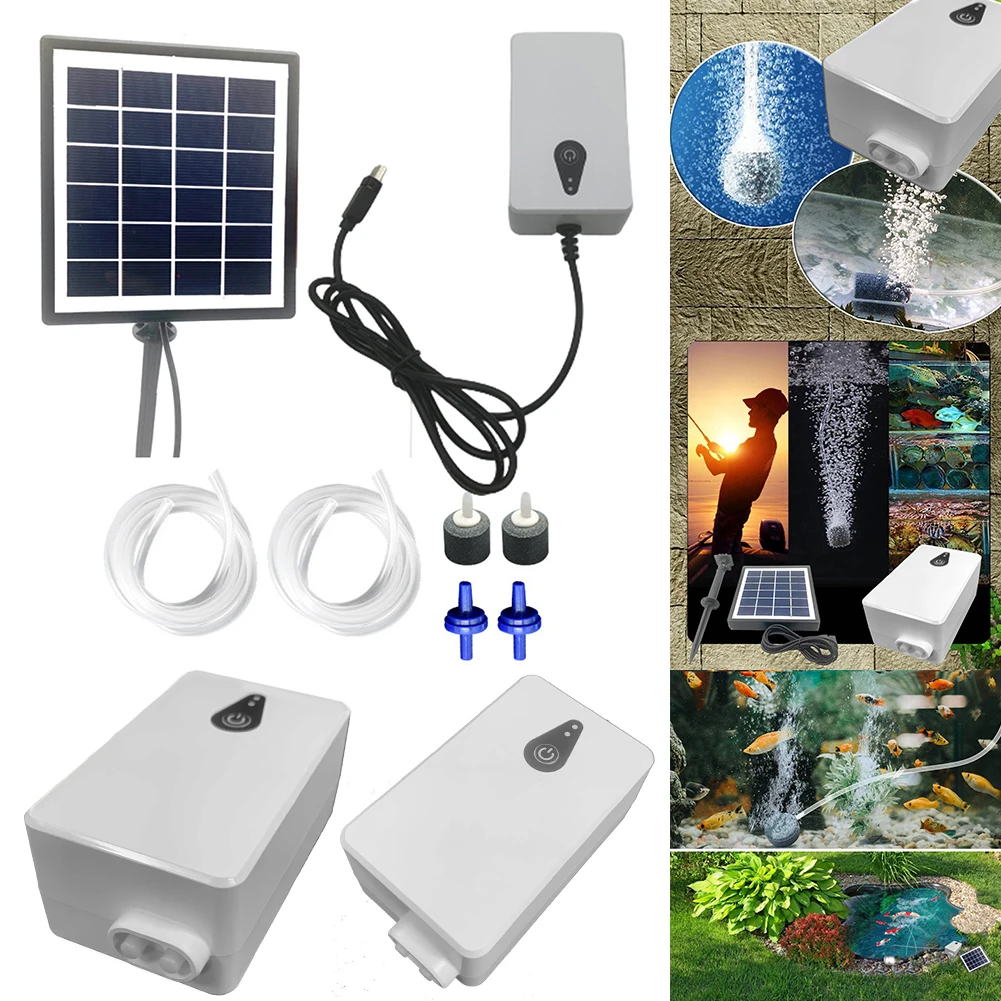 6V 2W Aquarium Oxygen Aerator Solar Oxygen Pump Battery Powered Air Pump Fishing Aerator for Garden Fish Tank Outdoor Pool Pond