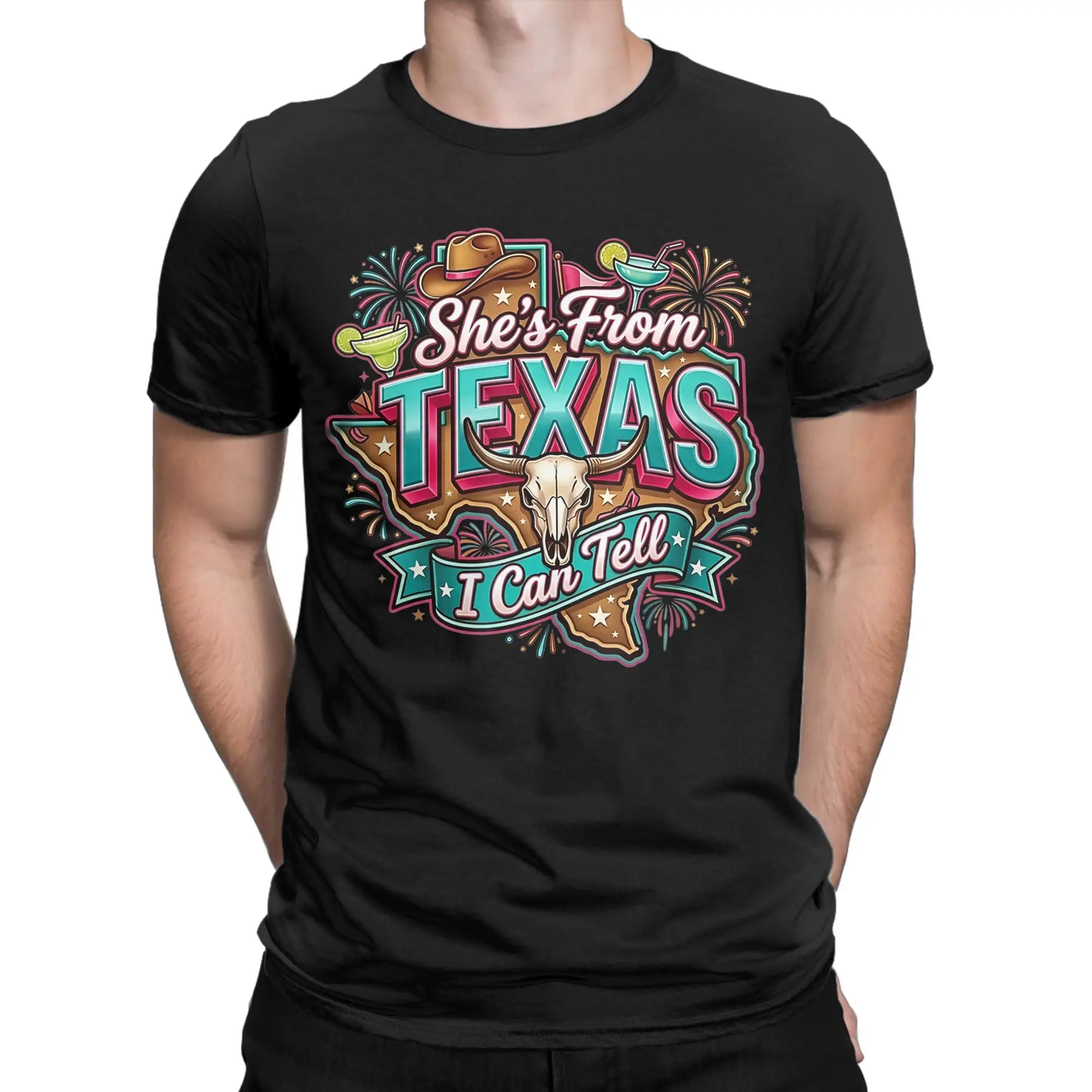 Men She‘s from Texas I Can Tell  T-Shirts 100% Cotton Tees Beach Streetwear Short Sleeve T-Shirt O-Neck Fashion Casual Tee Shirt