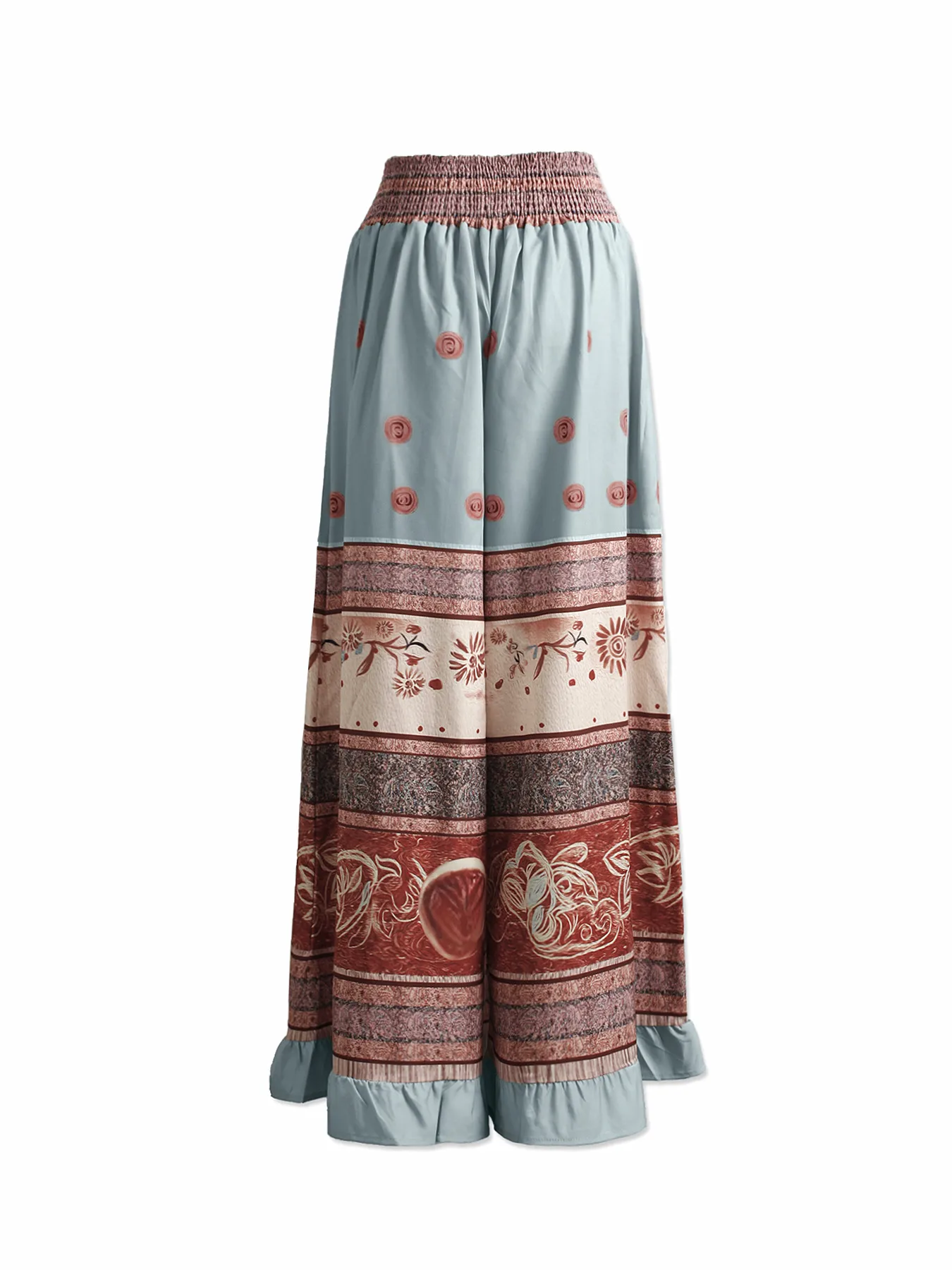 Elegant Women's Trousers Classic Retro Bohemian Patchwork High Waist Wide Leg Trousers Sexy Fashion Layered Ruffled Trousers