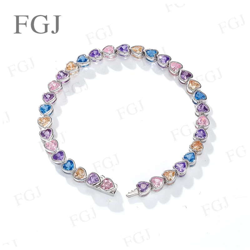 Hip-Hop Bracelet 925 Sterling Silver Lab Grown Gemstone Heart Shape VVS1 Saprkling For Women Wedding Engagement Jewelry Gifts