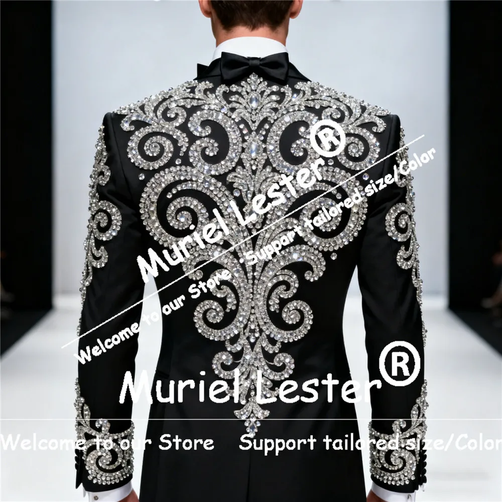 

Свадебные костюмы с металлическими камнями и бисером для мужчин, изысканный дизайн, однобортный пиджак для жениха, мужские смокинги из 2 предметов по индивидуальному заказу