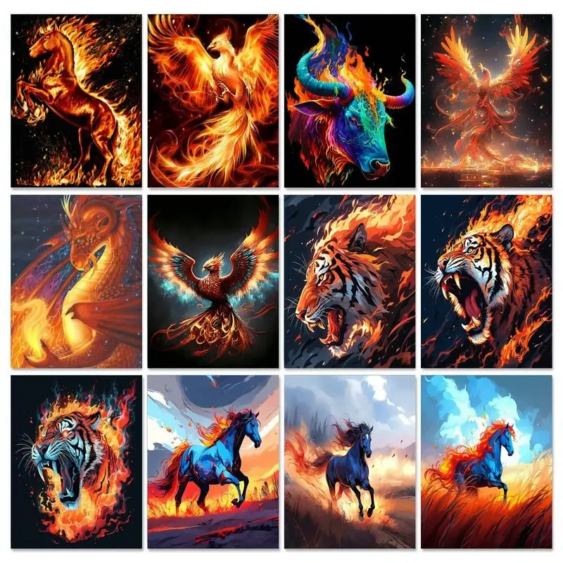 

GATYZTORY Frameless Painting By Numbers For Adults Flame Animals Acrylic Paints Diy Set Handpainted Coloring By Numbers Wall Dec