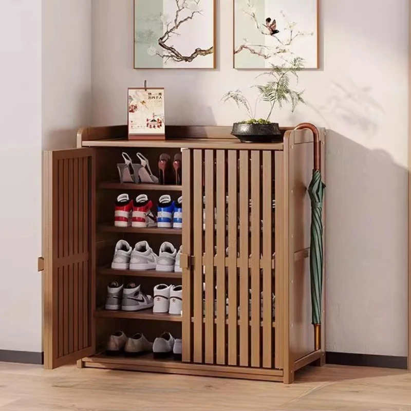 entrance Vintage shoe cabinet home multi-layer bamboo wood shoe rack door entrance integrated gabinetes de zapatos furniture