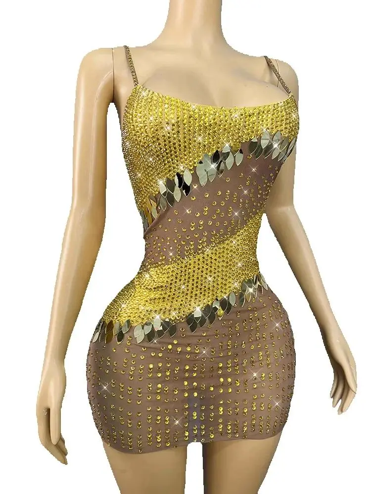 Hoge kwaliteit strass pailletten sexy jarretel kleur geblokkeerde jurk 2025, nieuwe mode aangepaste dameskleding