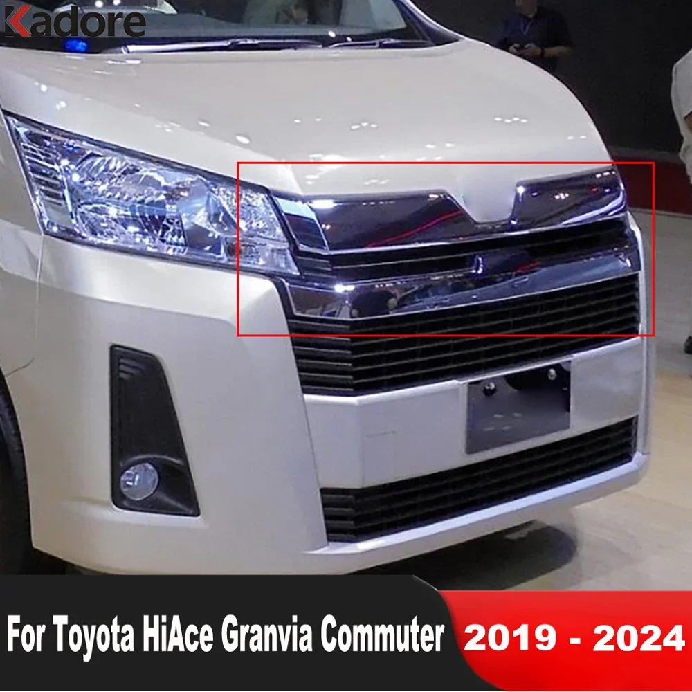 For Toyota HiAce Granvia Commuter 2019 2020 2021 2022 2023 2024 Carbon Fiber Car Front Grille Grills Cover Trim Accessories