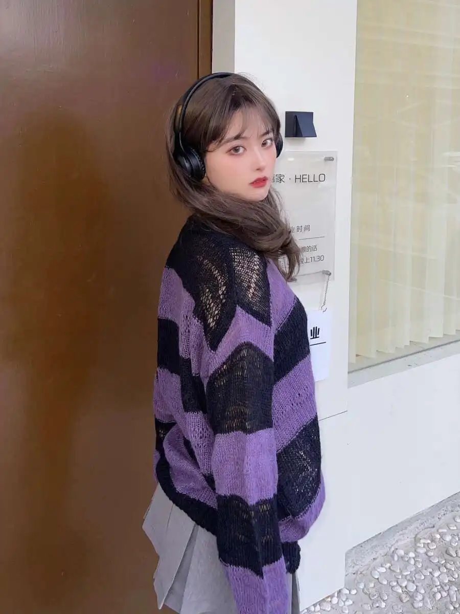 Maglione lavorato a maglia aperto Top a maniche lunghe Girocollo Crop Pullover Camicetta Cover Up per le donne Ragazze adolescenti Primavera Estate Outfit