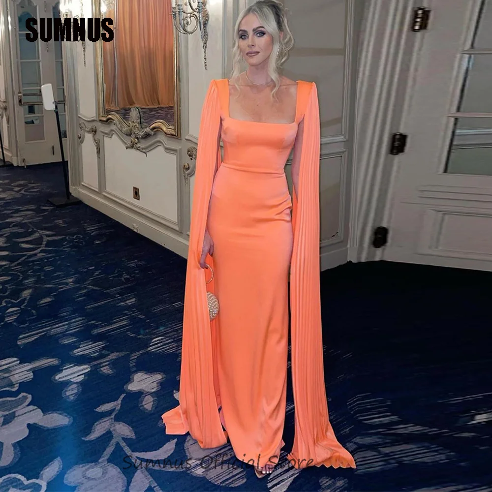 

SUMNUS Vintage Orange Prom Gowns Homecoming Party Dress Square Collar Cape Sleeves Bespoke Special Occasion Evening Dress Custom