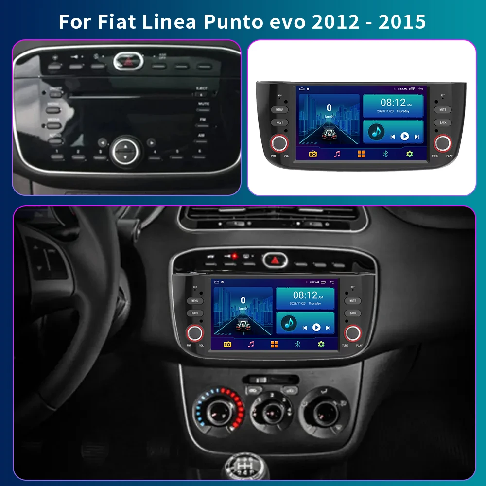 2 Din Android 13 for Fiat Linea Punto EVO 2012 - 2015 Car Radio Multimedia Player Navigation GPS Carplay Autoraido Stereo DVD 4G