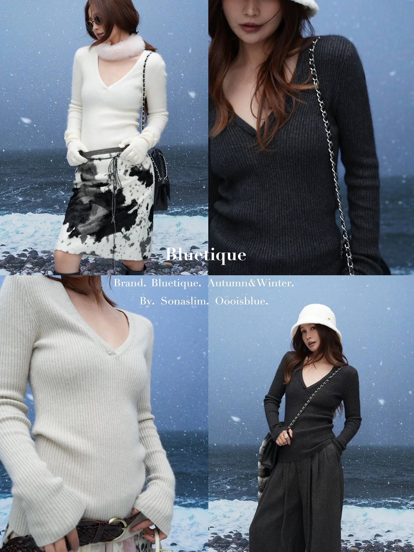 

BLUETIQUE Thiened Winter Wearable Bear Velvet Knitted Base irt Deep V Ne Comfortable to Wear Women's Casual Sle