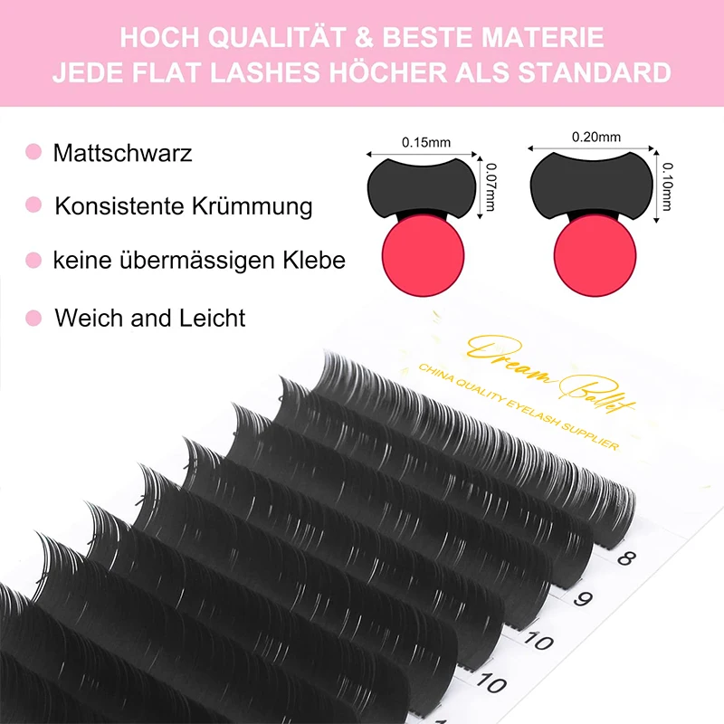 Flat Lashes 0.15 0.20 False Eyelashes C CC D DD Curl Flat Lash Extensions Matte Black Eyelash Extension 8-15 Mix (CC-0.15, 8