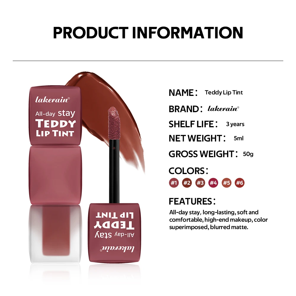 lakerain Waterproof Teddy Lip Gloss Velvet Matte Lip Mud Long-lasting Coloring Lipstick Light Non-transfer Lip Glaze Face Makeup