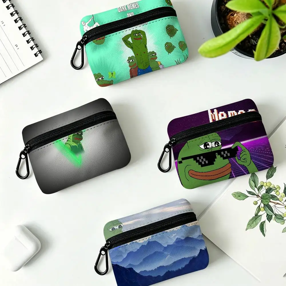 S-Sad F-Frog Meme Waterproof Oxford Cloth Zipper Wallet Portable Hanging Small Coin Purse For Travel