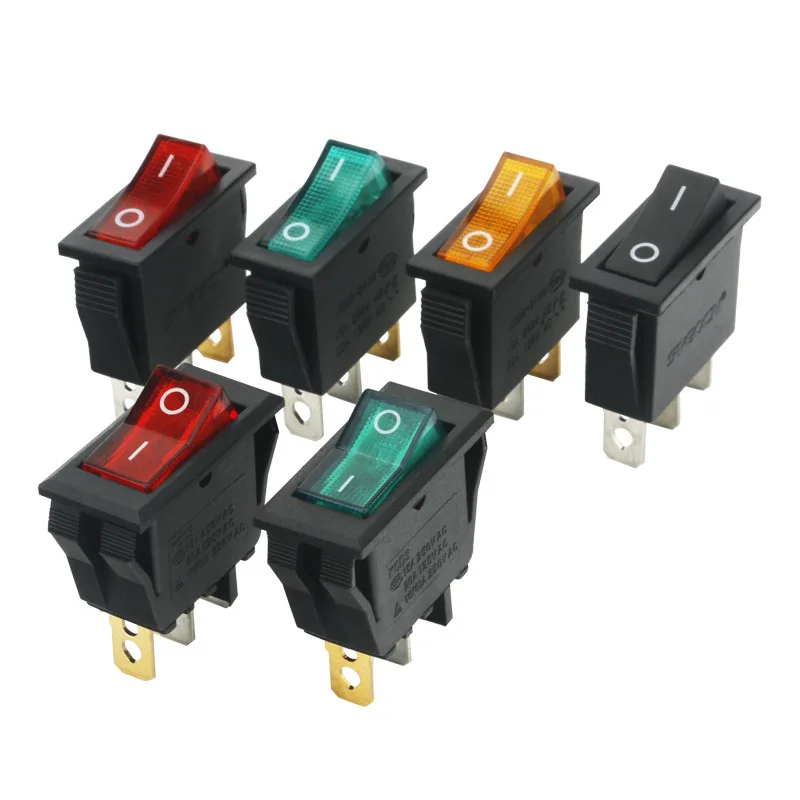 5PCS KCD3 KCD6 KCD8 6PIN 16A 250V 20A 125V Rocker Switch Waterproof ON-OFF Double Light Switch Boat Power Switch Green Black Red