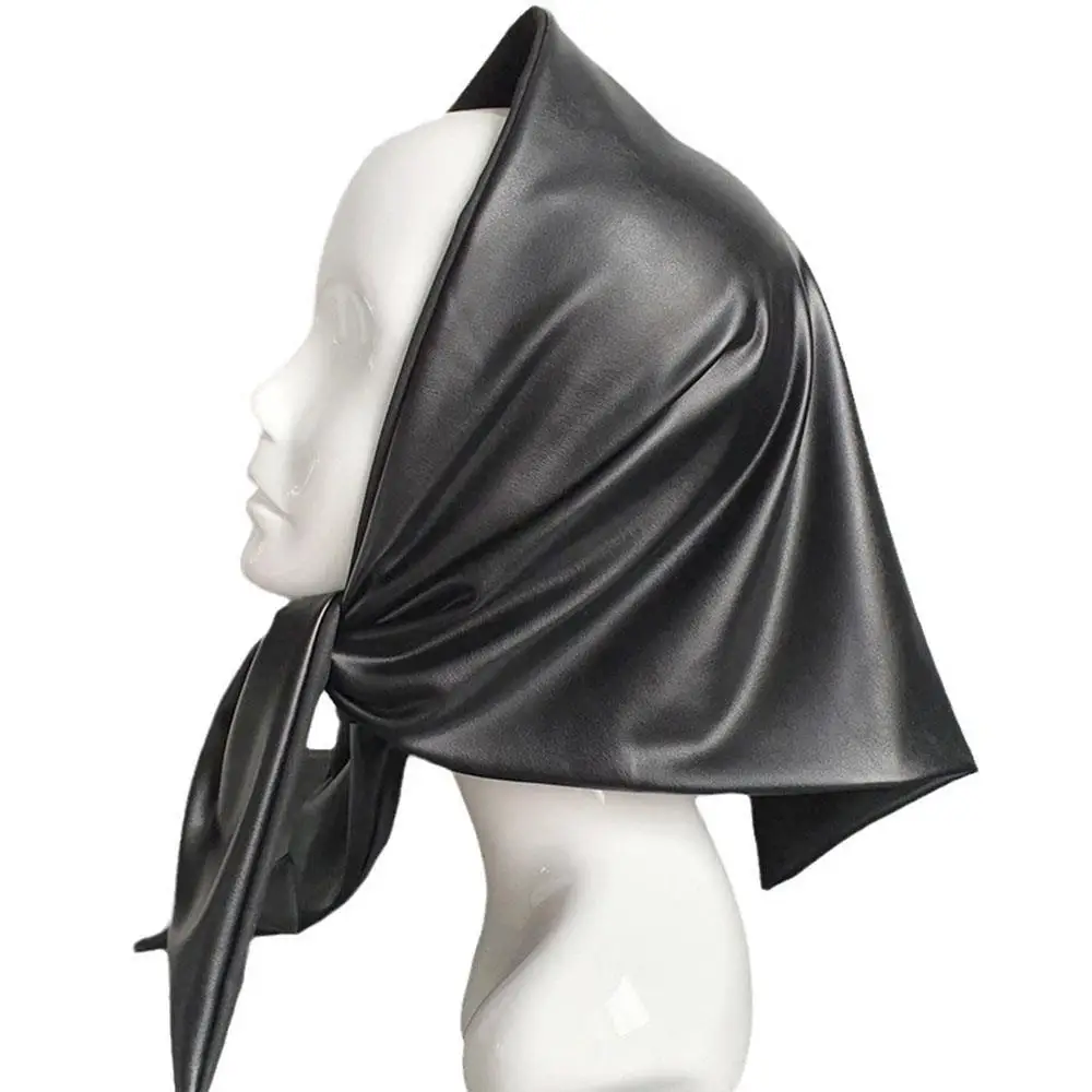 

Two-in-One Large Scarves Faux Leather Scarf Head Cover Long Wrap Shawl Artificial Leather Triangular Head Scarf Hip-hop Bandana