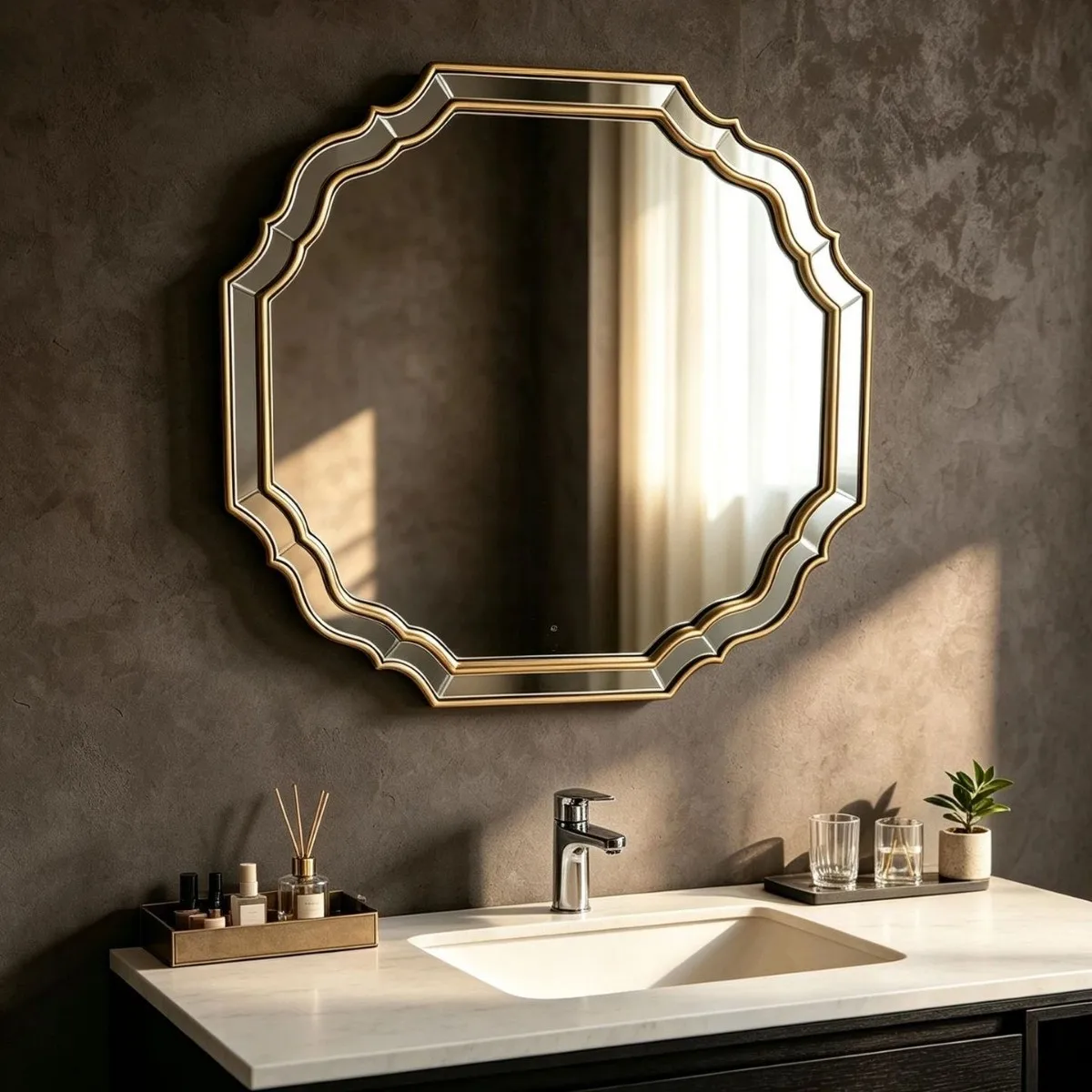Light luxury bathroom mirror, bathroom wall-mounted makeup mirror, fashion glass mirror entrance