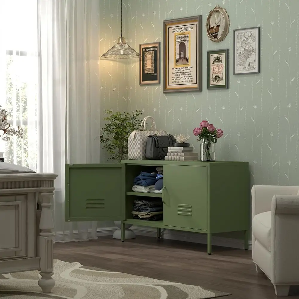 Metal Storage Cabinet,Metal Cabinet with Doand Adjustable Shel,TV Stand with Storage,Morden TV Cabinet or Bedroom,Living Room,Av