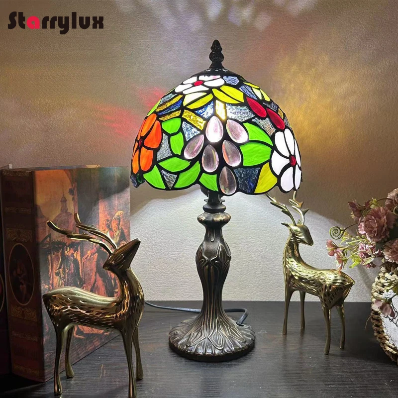 

European Grape Beaded Table Lamp Luxury Study Living Room Bedroom Crystal Handmade Creative Night Light