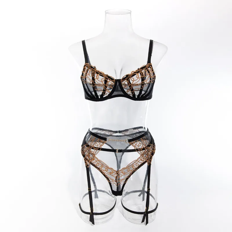 Sexy Embroidery Lingerie Suit for Women Lace See-through Sexy Hot Women's Underwear Set Sexy Garters Lace Underwear Suit