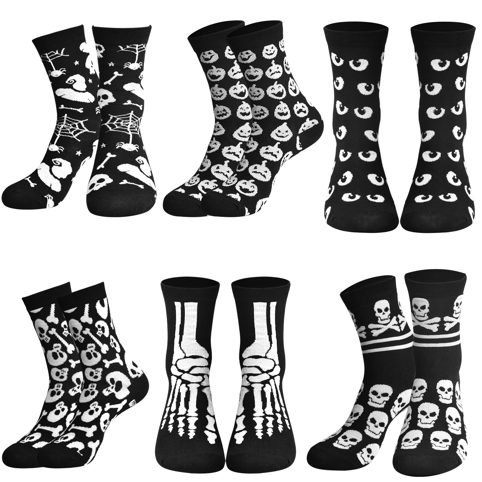 Chaussettes d'Halloween pour Hommes et Femmes, 6 Paires, Amusantes, Mignonnes, Colorées, Cadeaux