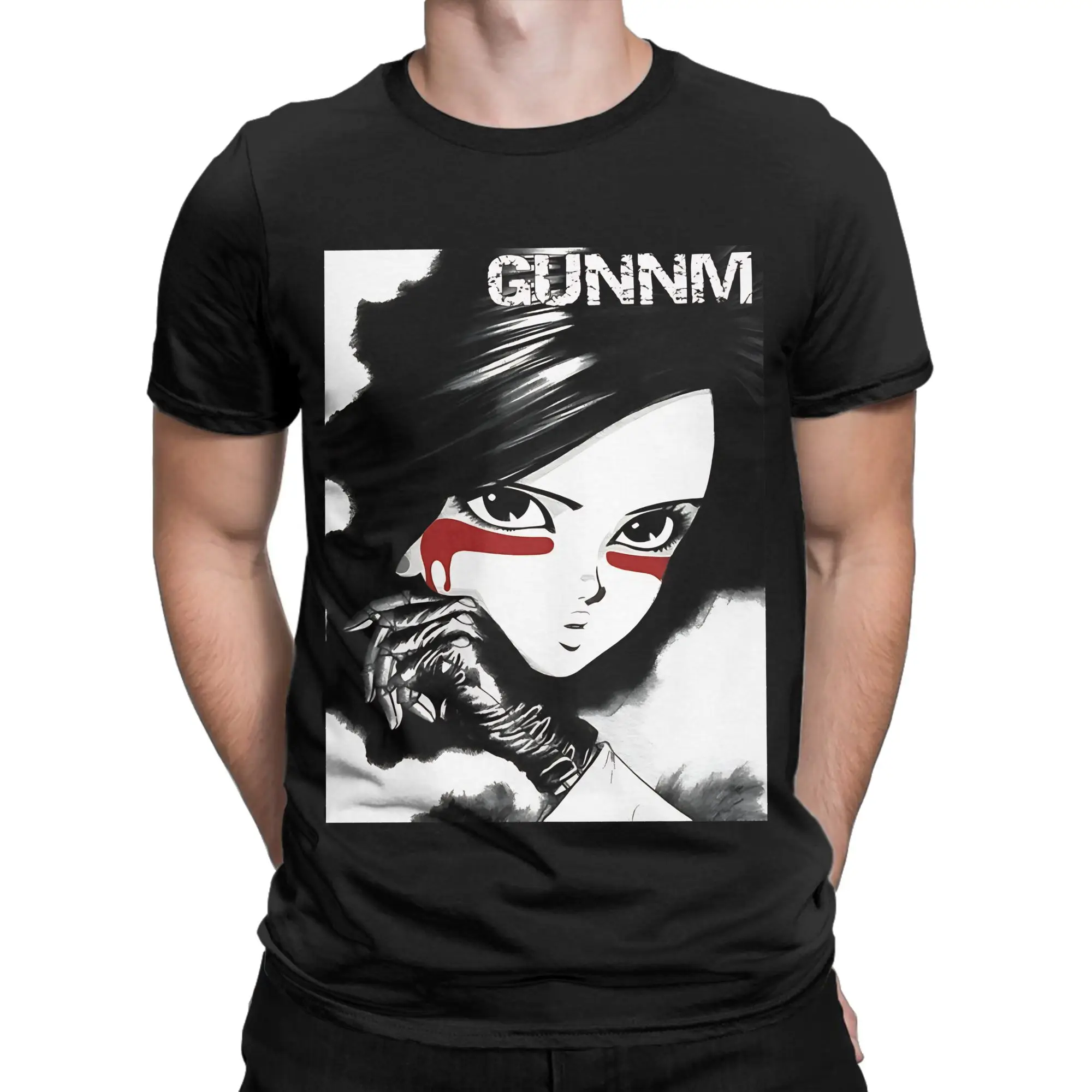 Black And White Anime  Classic Battle Angel Alita Funny Graphic 100% Cotton T-Shirt Tees Tops For Men