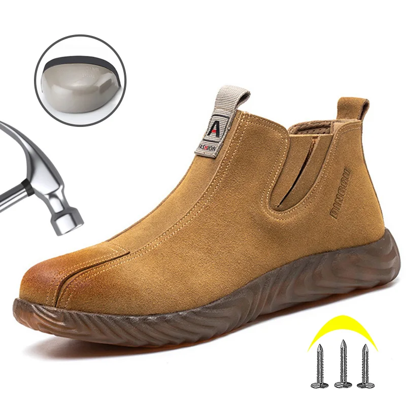 

Lightweight Steel Toe Safety Shoes Men Anti-smash Work Boots Indestructible Industrial Welding Shoes Cow Suede Protection Shoes