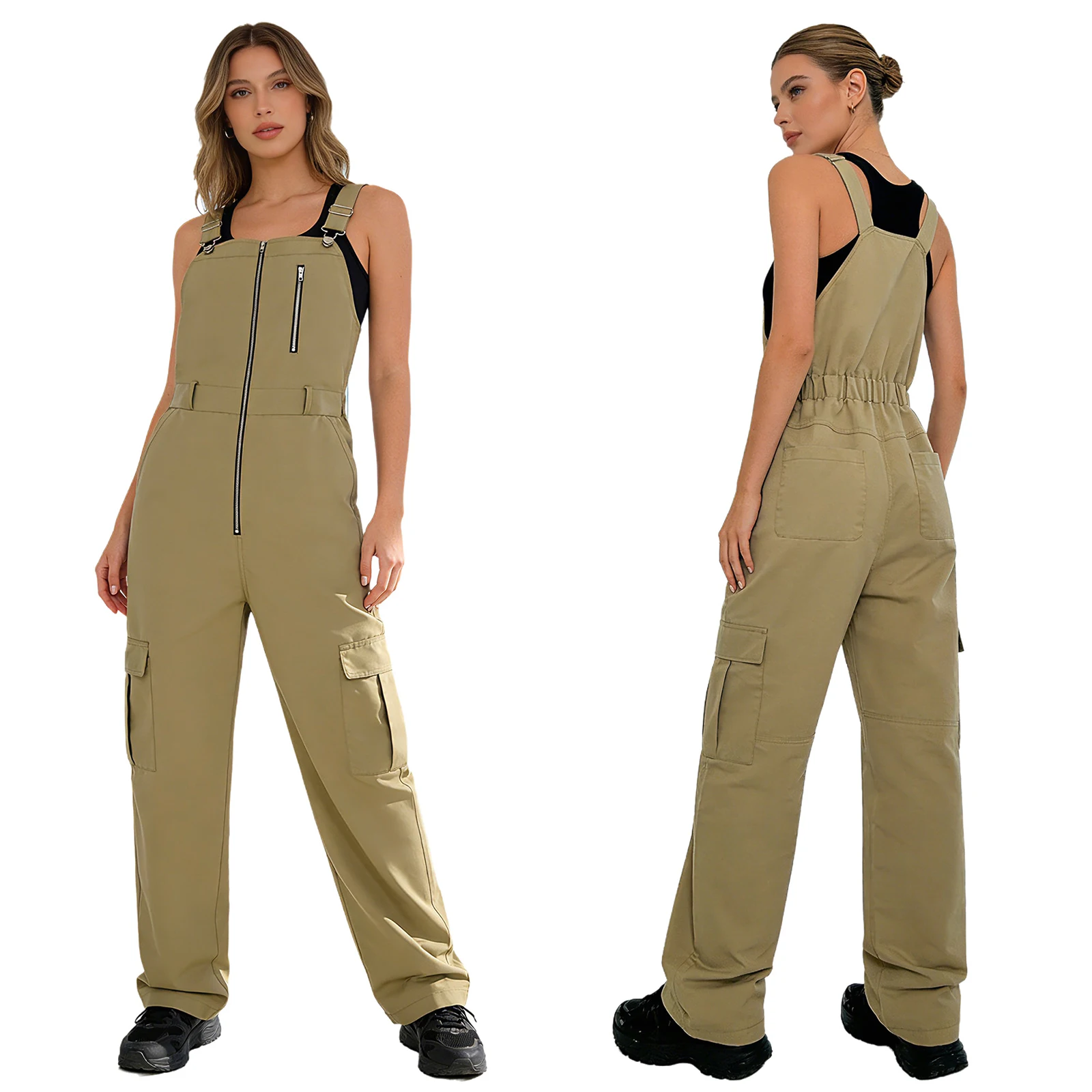 

Женский комбинезон-полукомбинезон модный повседневный с регулируемыми бретелями, на молнии, с широкими штанинами, карго-комбинезон для офиса, работы, шопинга, отпуска, костюм