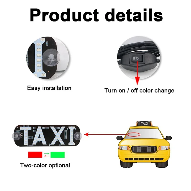 TCYATO TAXI USB License Plate Identification LED Light TAXI Indicator Light Vehicle-Mounted LED Warning Light 12V