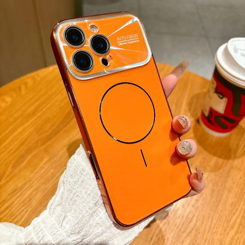 Plating Large Window Camera Protection Case for iPhone 17 16 15 14 13 12 Pro Max 11 For Magsafe Magnetic Shockproof Hard Cover