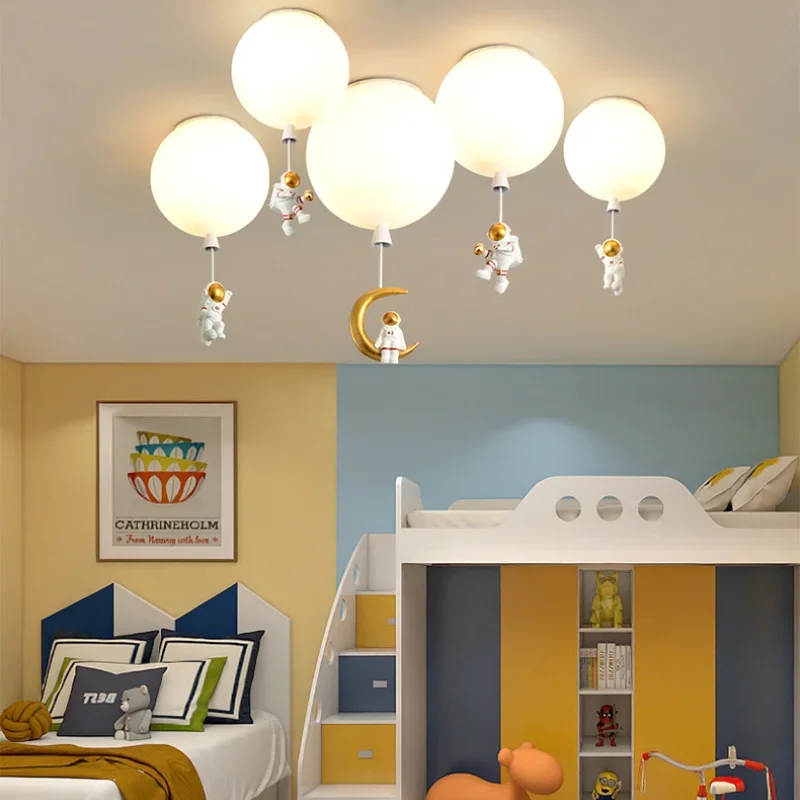 Astronaut Creative Children's Room Lamp Bedroom Chandelier Study Room Living Room Ceiling Lamp Astronaut Aisle Round Led Lights