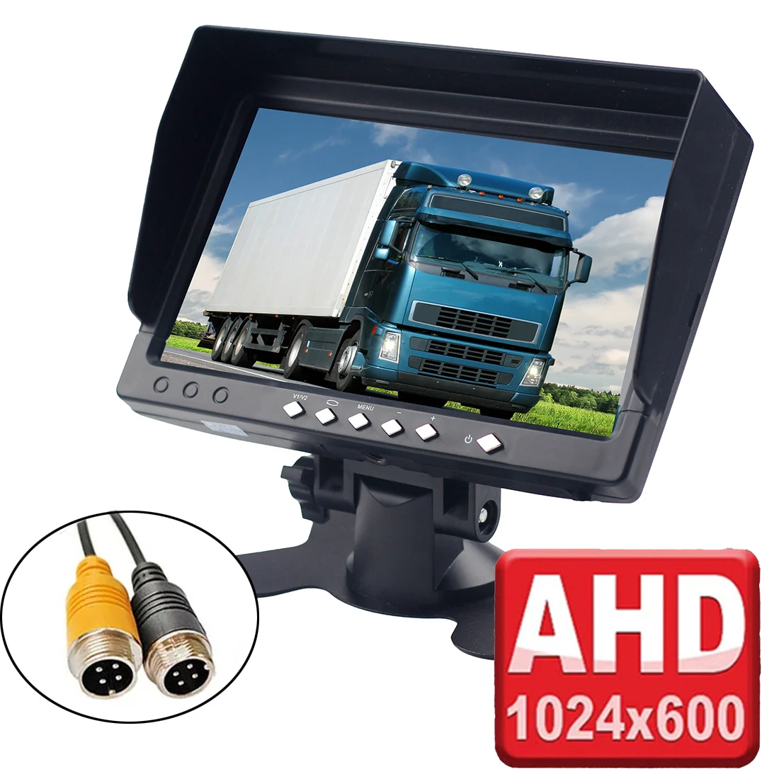 7' 1024X600 AHD IPS Monitor 2CH 4pin Avaition Video Input For AHD/CVBS Car Truck Bus Rear View Backup Reverse Camera