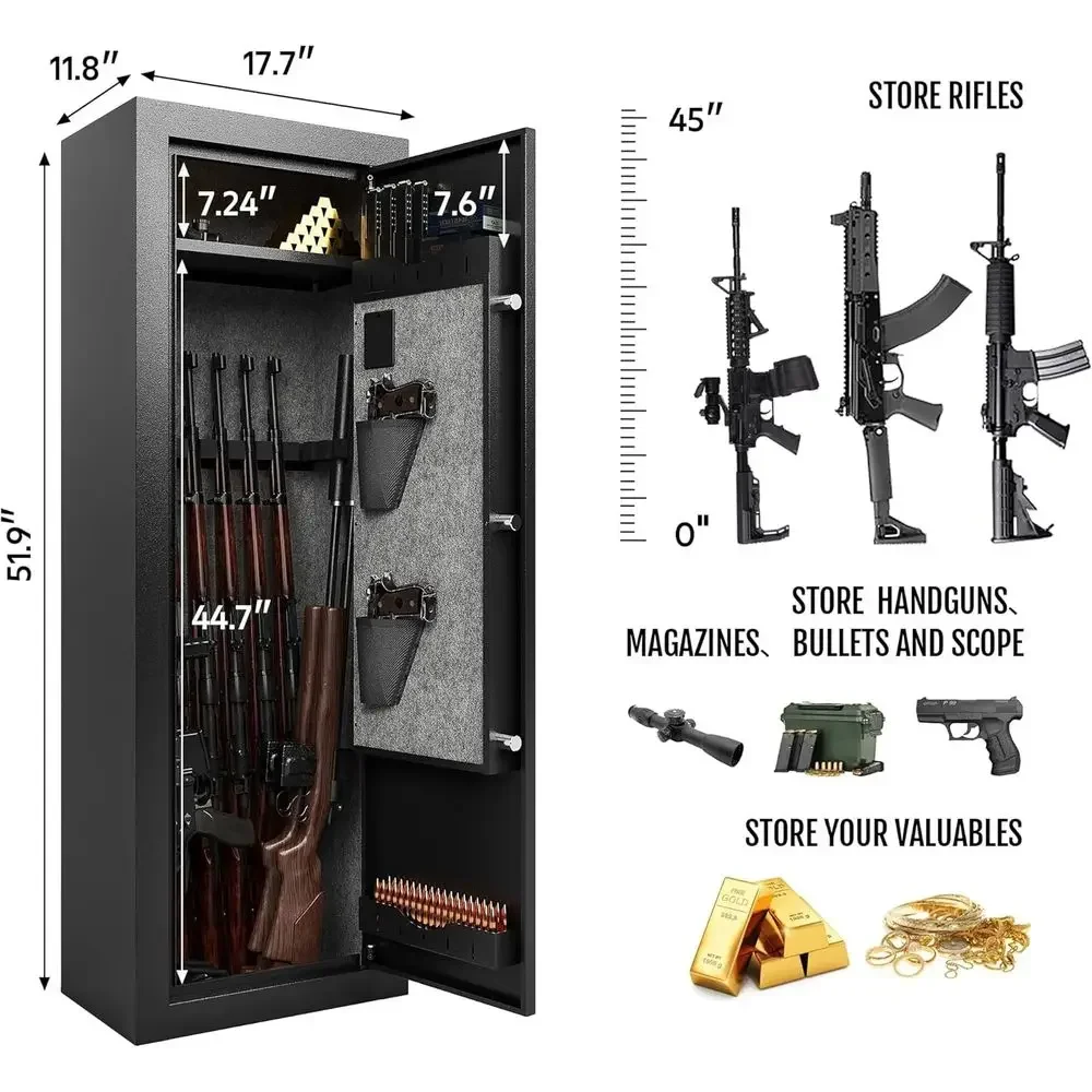 Biometric Security Gun Safe with Keypad/Key Access, Removable Shelves for Rifles and Pistols