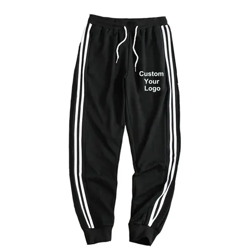 New Men and Women Custom Your Logo Striped Sweatpants Casual Long Pants Men Fitness Running Workout Track Trousers