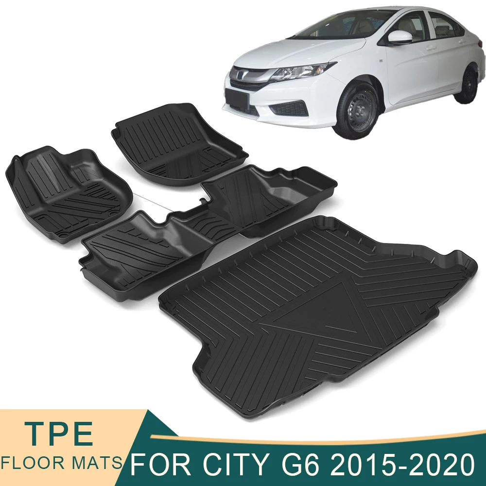 For Honda City G6 2015-2020 Auto Car Floor Mats All-Weather TPE Foot Mats Odorless Pad Waterproof Tray Mat Interior Accessories