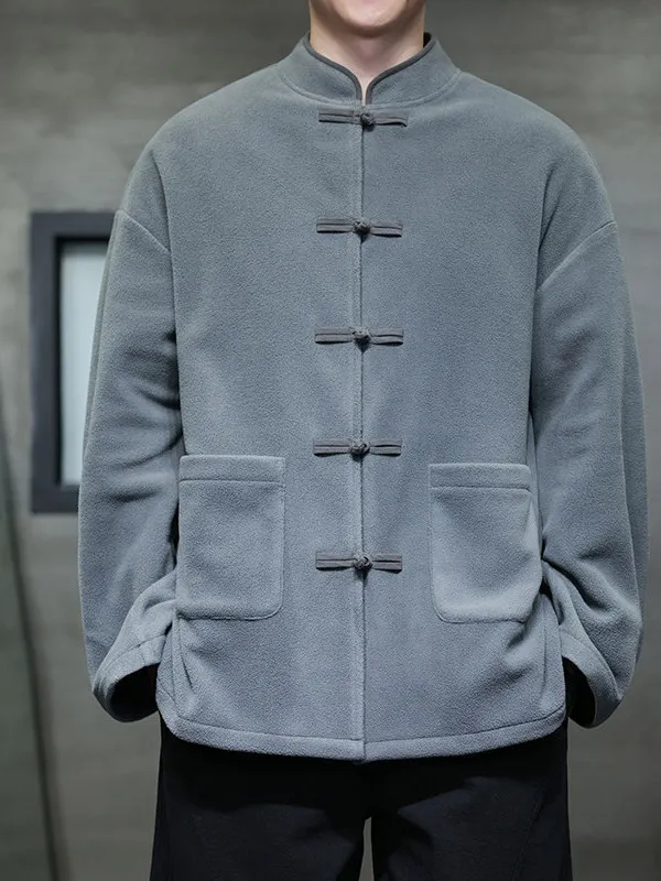 

Thiened Double-sided Fce Jaet Men's Winter Stand Collar Coat New Chinese Retro Button Tang Costume Hanfu Youth Casual ...