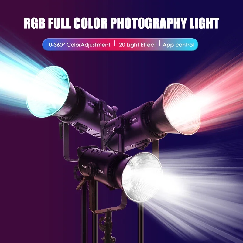 Tolifo X-180RGB LED Video Light 180W RGB 2700-6500K COB Bowens Photography Studio Lighting Lamp with Bluetooth APP Control