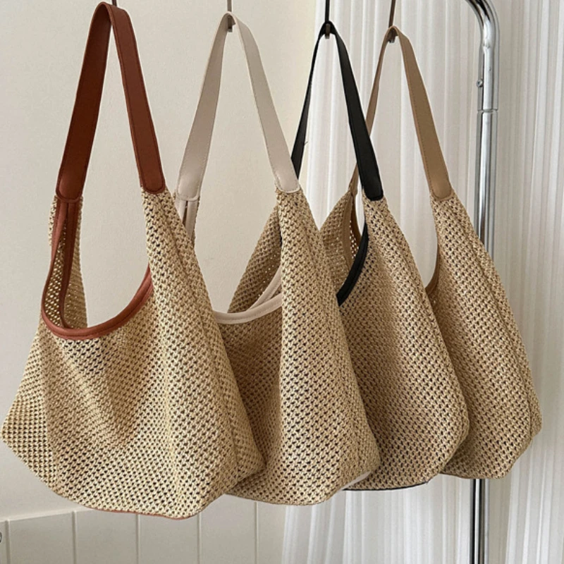 

2025 Retro Woven Tote Bag Straw Woven Bag Large Capacity Underarm Single Shoulder Beach Bag for Women Пляжная Сумка