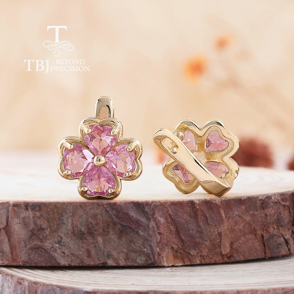 925 sterling silver earrings natural heart 5.0mm pink tourmaline Four leaf clover design fine jewelry for women's proposal gifts