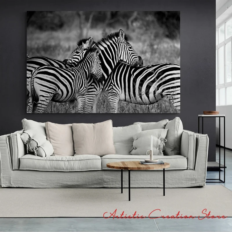 Zebras At Animal Canvas Painting Pictures Black and White Print Posters Art Forest Life Art Striped Nordic Office Home Decor