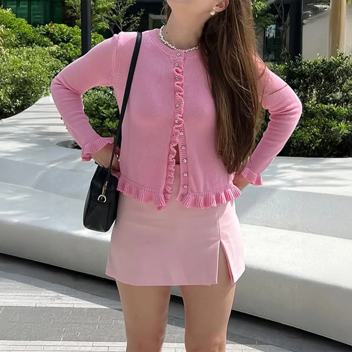 캐주얼 리조트 스타일, 솔리드 컬러 모직 버튼, 긴팔 상의, 스웨터, 여성 의류, 2025 가을/겨울