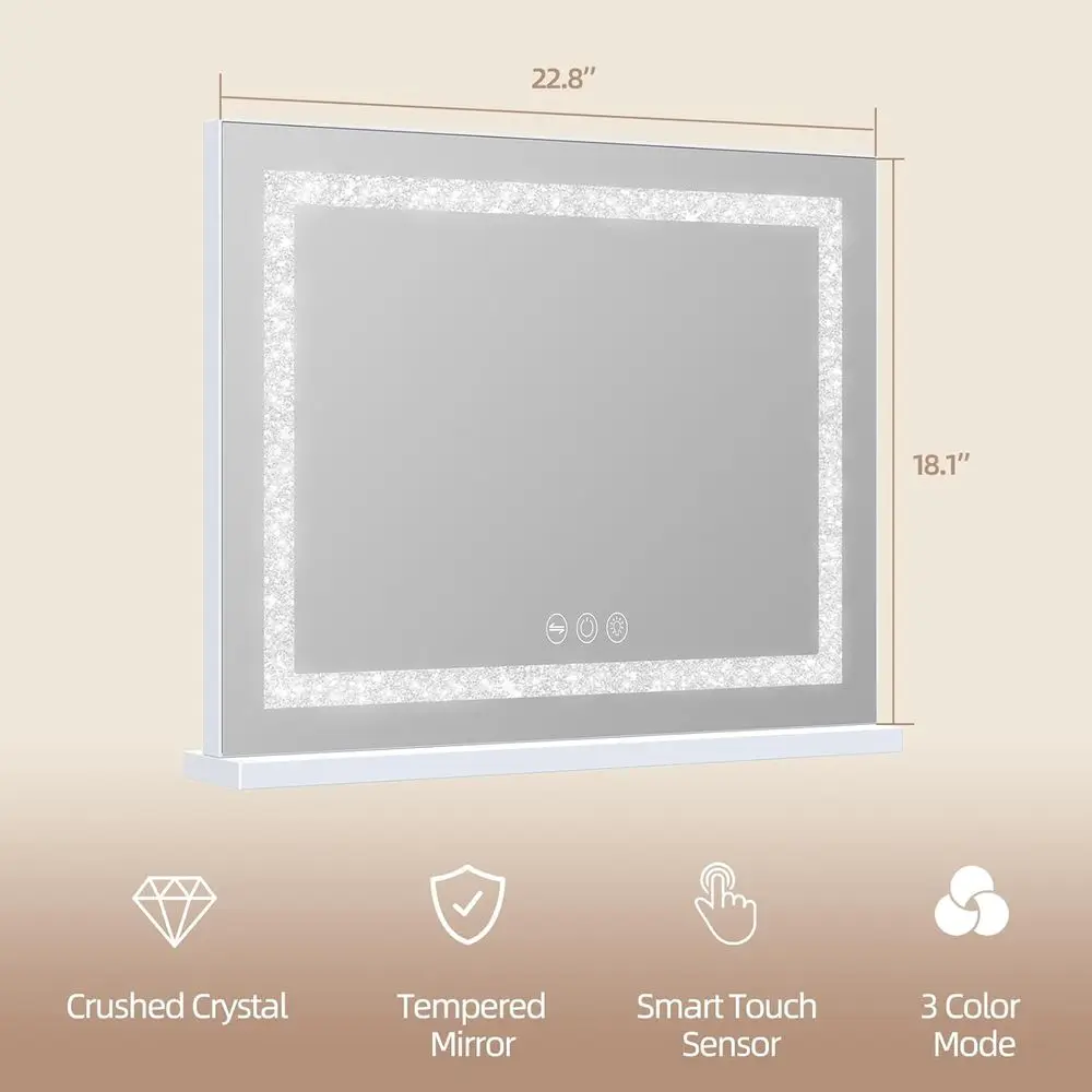 Beleuchteter Schminkspiegel mit 10-facher Vergrößerung, 3 Farbmodi, dimmbaren Lichtern, USB-Anschluss, gehärtetes Glas, 22,8 x 18,1, Weiß