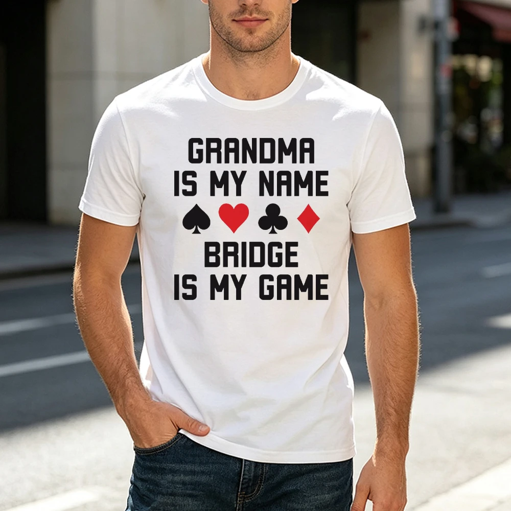 Grandma Playing Bridge Cards Men T Shirt Game Night Club Suit Graphic Tee Summer Short Sleeve Casual Top Daily Wear