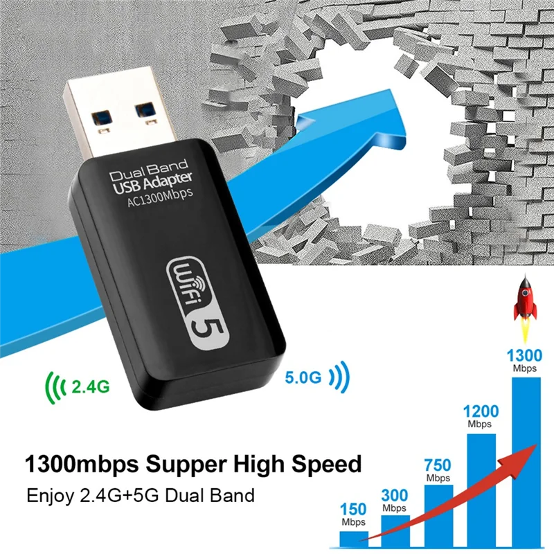 USB Wifi Adapter 5Ghz Wifi USB Adapter AC1300Mbps Wifi Adapter Dual Band USB 3.0 Ethernet 2.4G 5G Wifi Antenna