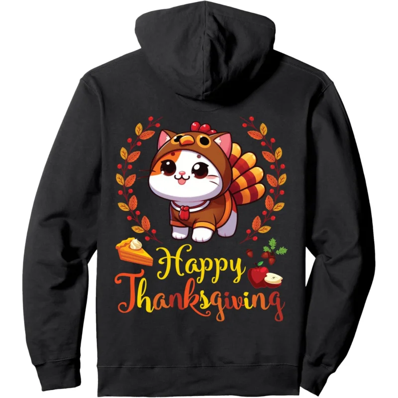 Kaus hoodie pullover kekasih Thanksgiving kostum pilgrim Turki kucing lucu