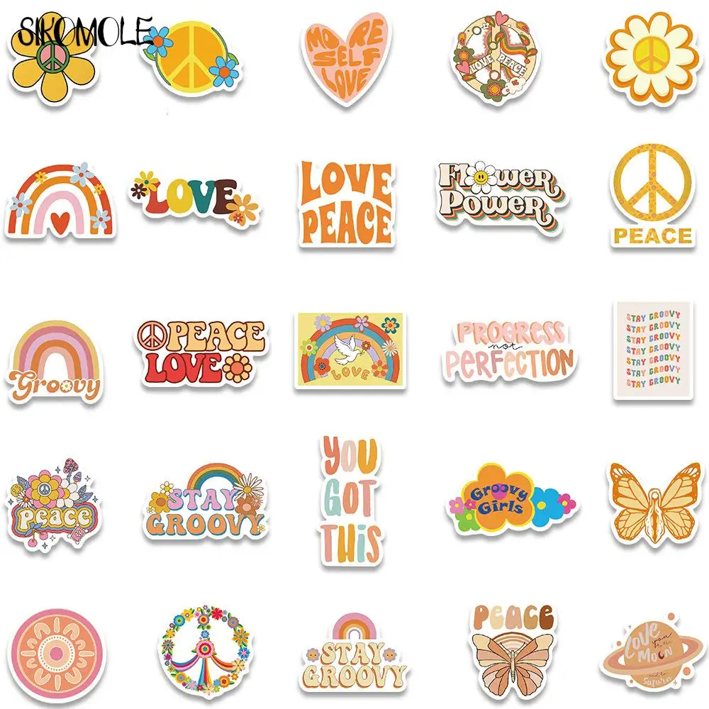 10/30/50PCS Cartoon Cute Groovy Boho Hippie Stickers Yellow DIY Toys Laptop Luggage Skateboard Guitar Graffiti Decals Sticker F5