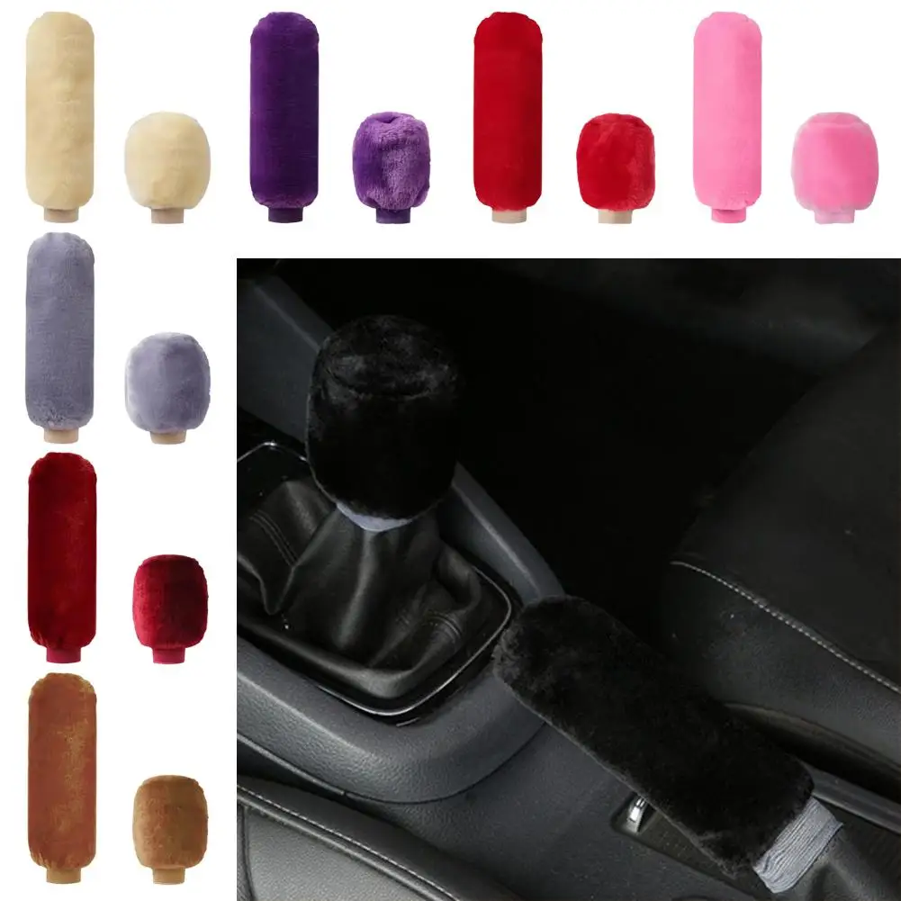 Car Handbrake Grip Covers Gear Shift Knob Cover Handle Sleeve Winter Warm Hand Brake Soft Interior Accessories Black Auto P R9A8