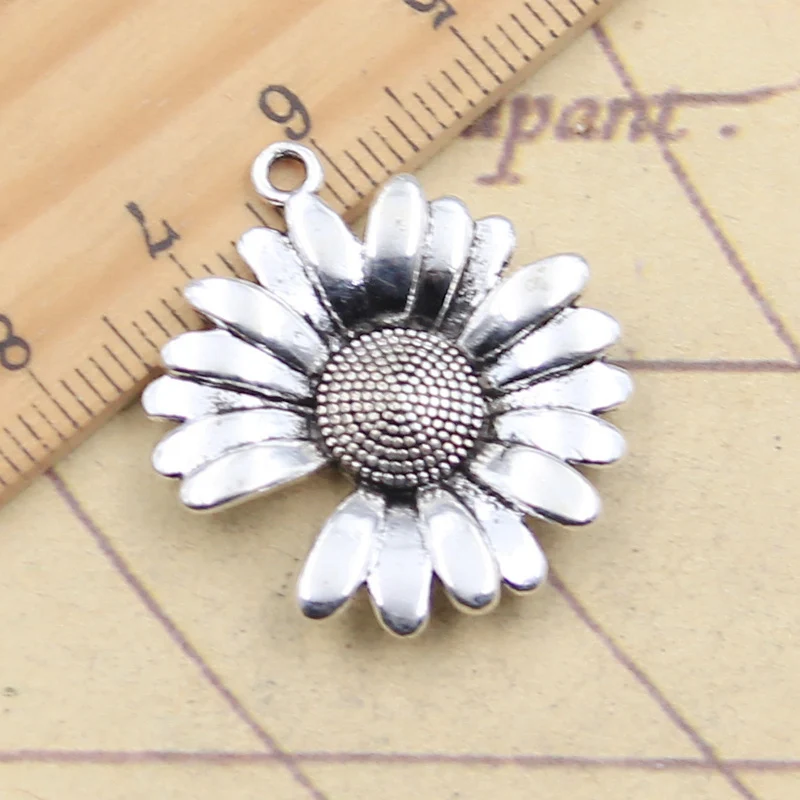 10pcs Charms Daisy Flower Sunflower 28x26mm Tibetan Silver Color Pendants Antique Jewelry Making DIY Handmade Craft