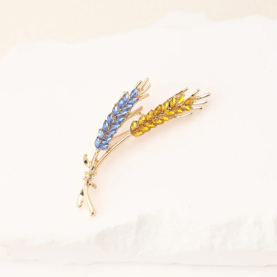 Luxury Women Brooches Ukraine Wheat Badge 7-Color Rhinestone Blue&Yellow Brooch Pins Men Accessories Jewelry For Clothing