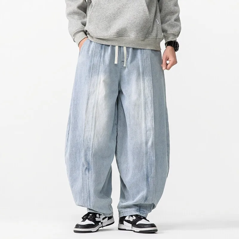 

Spring Autumn Men's Vintage Jeans Loose Harem Wide Leg Pants Hip Hop Straight Denim Pants Men Casual Streetwear Denim Trouser